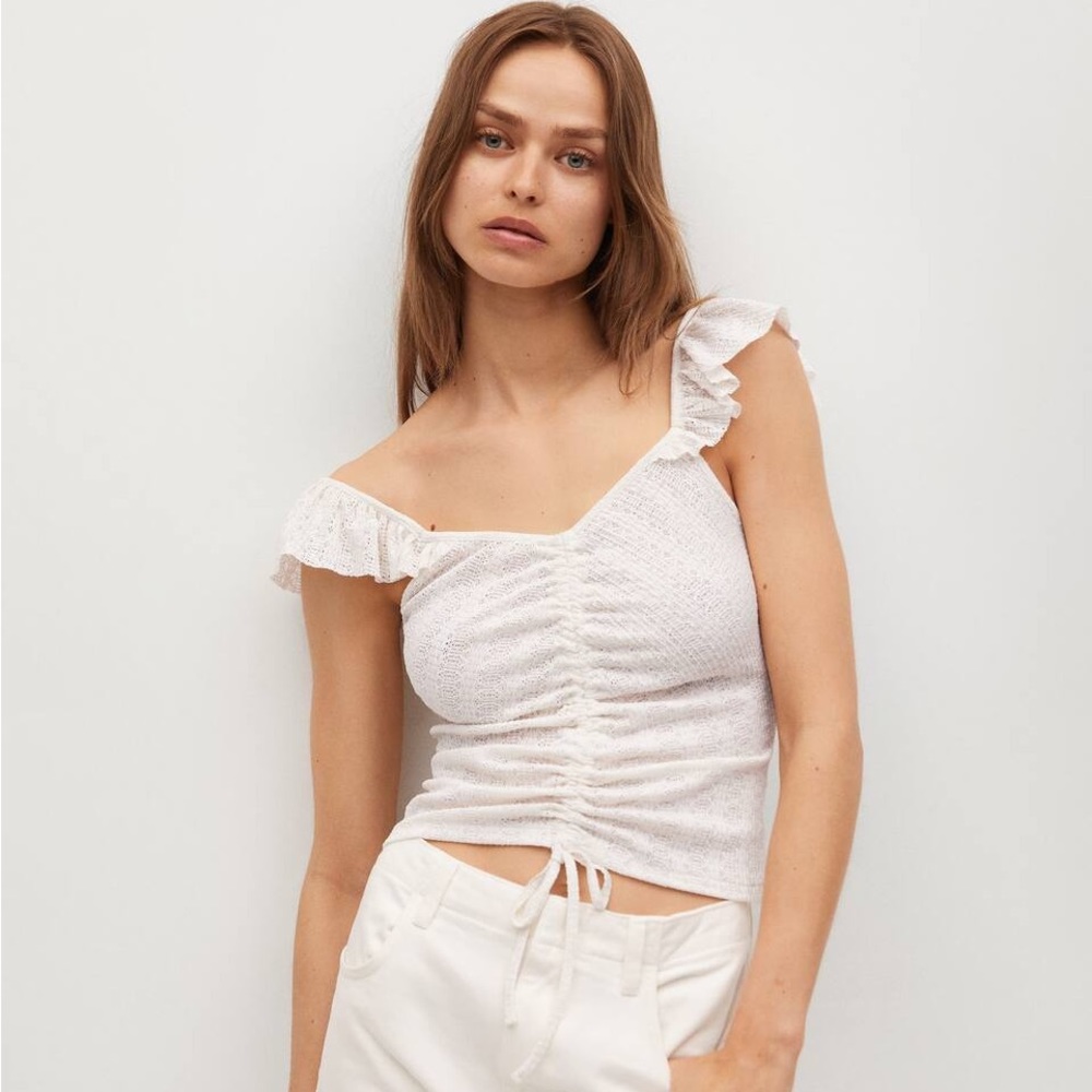 Mango Ruched openwork top